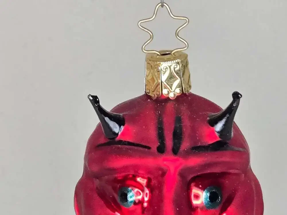 Inge Glas Red Krampus Devil Head Glass Christmas Ornament with Horns